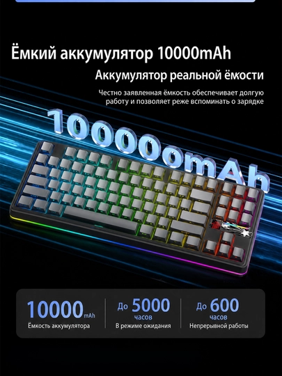 Клавиатура AULA F87 Pro V2, механическая, беспроводная, RGB, TKL, с крутилкой — Тёмно-серый